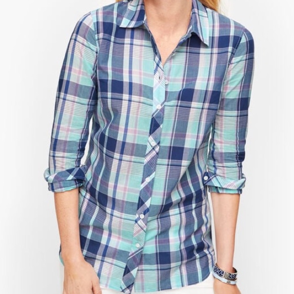 Talbots Classic Cotton Shirt in Picnic Plaid - Size XS